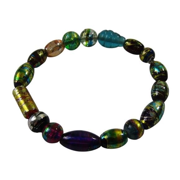 Multi Color Bracelet Iridescent Wire Wrist 6.5" Whimsical Art Boho Festive Y2K - Picture 1 of 6